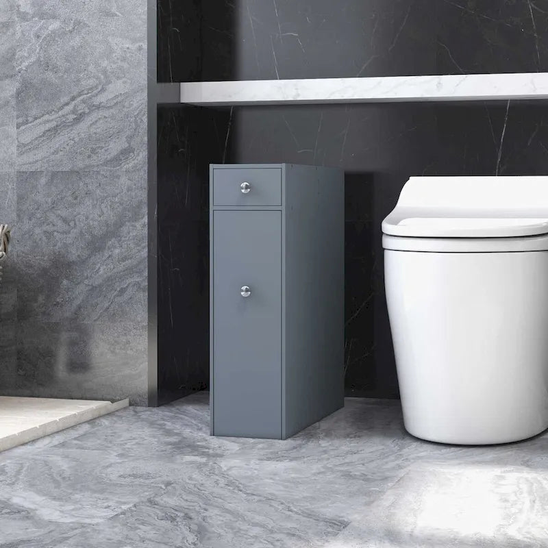 Meuble de rangement étroit gris pour salle de bain, organiseur de sol autoportant, économiseur d'espace, support de papier toilette de salle de bain avec tiroirs