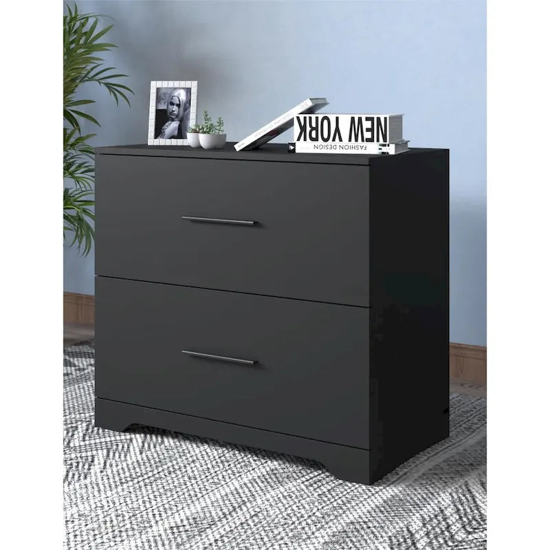 Caisson de bureau à 2 tiroirs, meuble de rangement pour bureau à domicile, noir