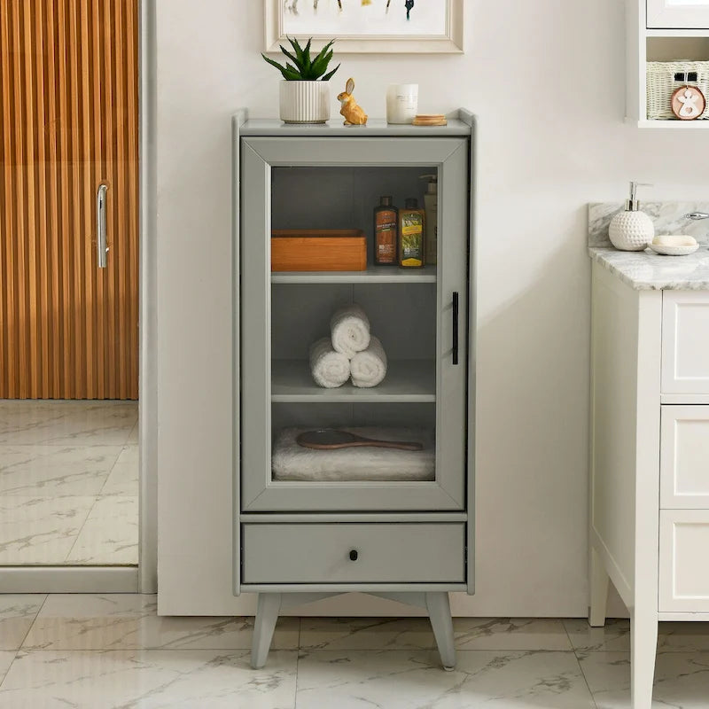 Armoire sur pied autoportante avec porte vitrée et étagère intérieure réglable