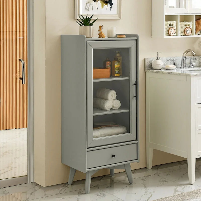 Armoire sur pied autoportante avec porte vitrée et étagère intérieure réglable