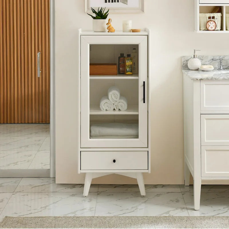 Armoire sur pied autoportante avec porte vitrée et étagère intérieure réglable