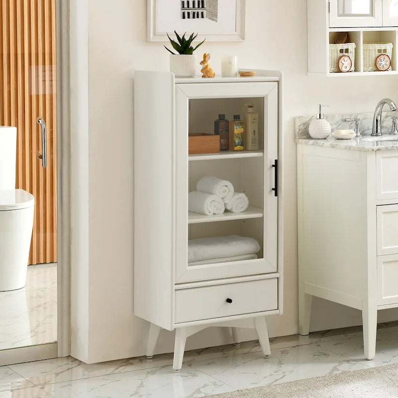 Armoire sur pied autoportante avec porte vitrée et étagère intérieure réglable
