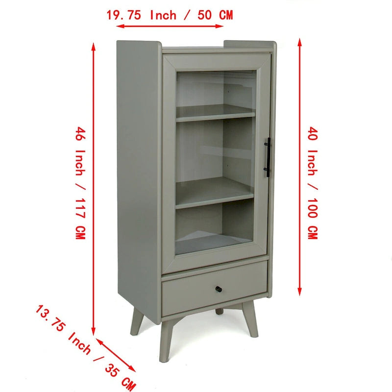 Armoire sur pied autoportante avec porte vitrée et étagère intérieure réglable
