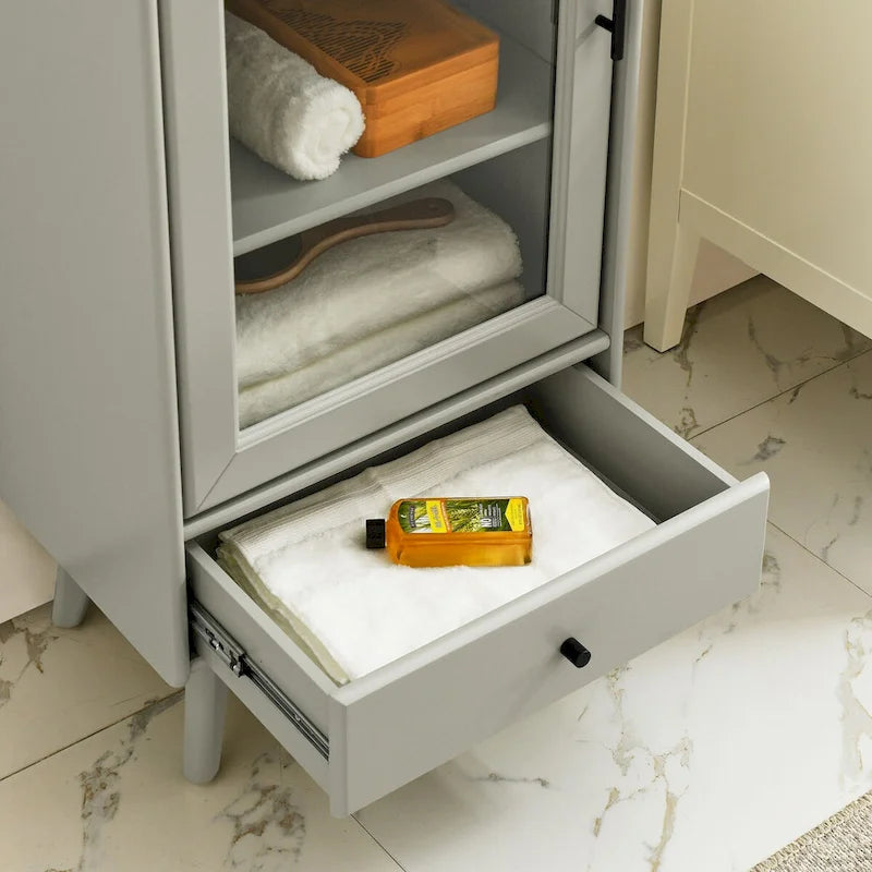 Armoire sur pied autoportante avec porte vitrée et étagère intérieure réglable