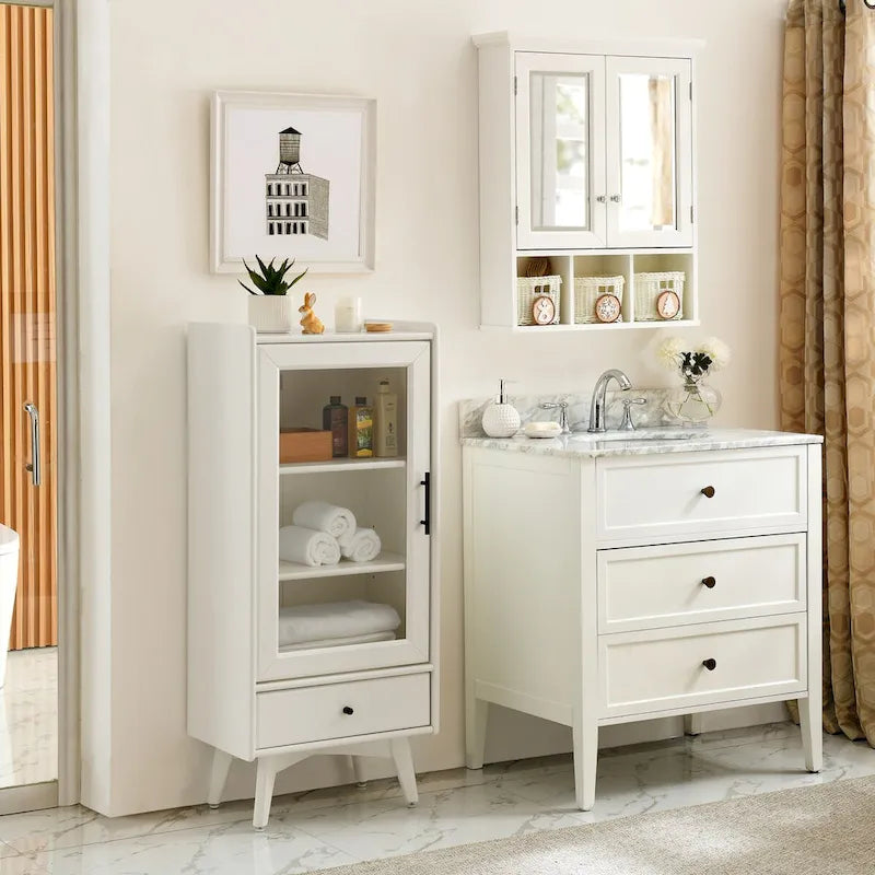 Armoire sur pied autoportante avec porte vitrée et étagère intérieure réglable