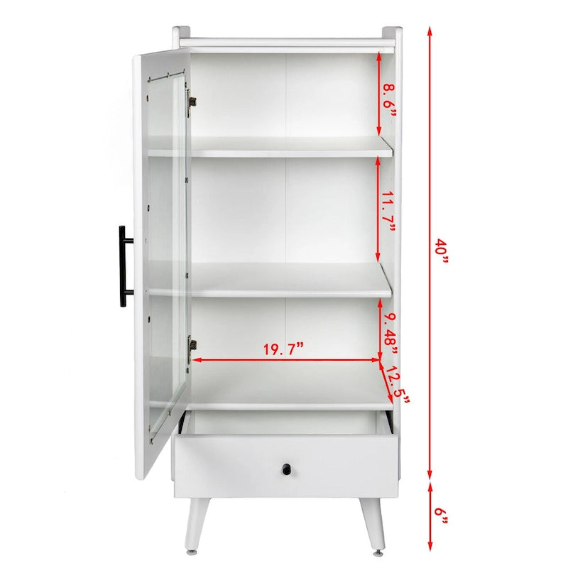 Armoire sur pied autoportante avec porte vitrée et étagère intérieure réglable