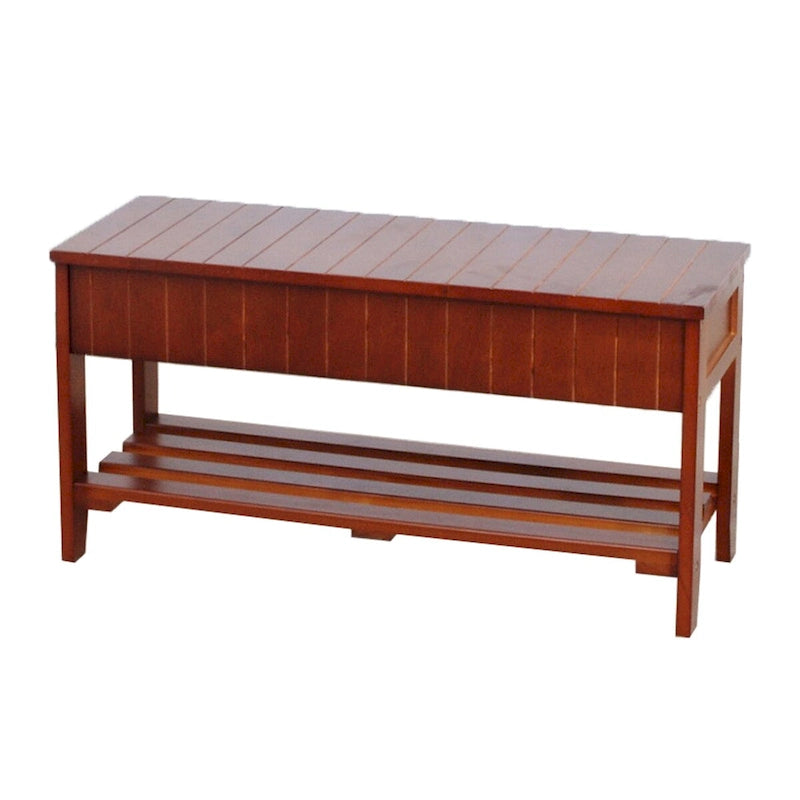 Banc d'entrée de qualité en bois massif avec rangement à abattant et assise rembourrée