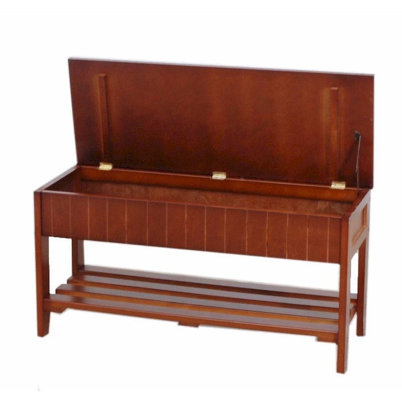 Banc d'entrée de qualité en bois massif avec rangement à abattant et assise rembourrée
